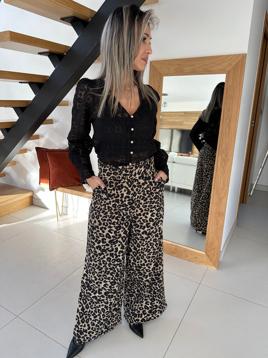 Pantalon large Imprimé Léopard